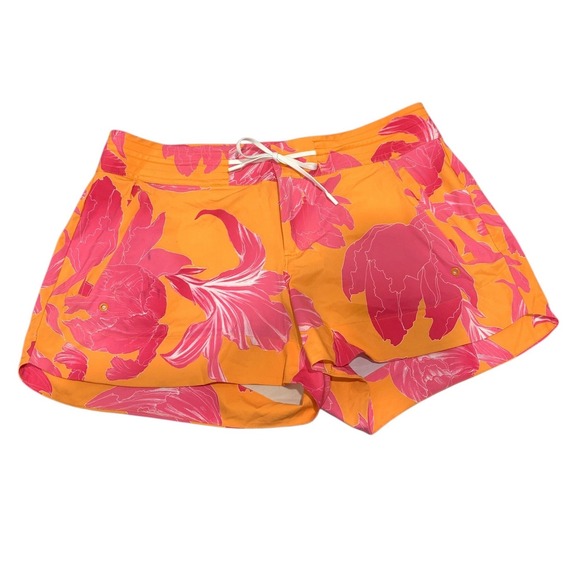 Athleta Other - Athleta Women 10 Orange Pink Floral Tropical Board Shorts Swim Trunks‎ Quick Dry